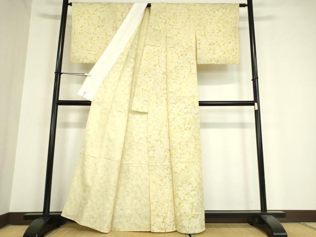 平和屋着物▽上質なお召 単衣 草花文 正絹 逸品 DAAV5974az