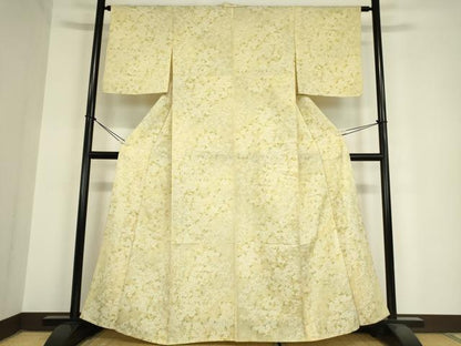 平和屋着物▽上質なお召 単衣 草花文 正絹 逸品 DAAV5974az