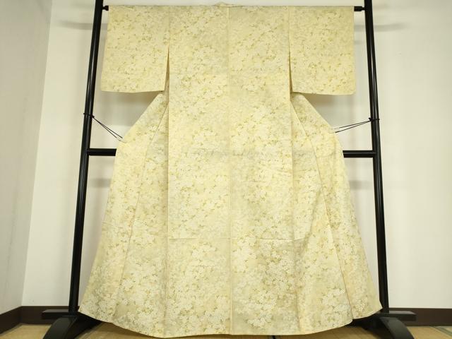 平和屋着物▽上質なお召 単衣 草花文 正絹 逸品 DAAV5974az