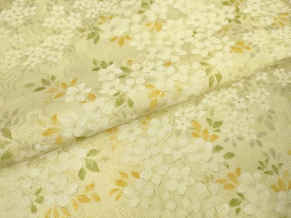 平和屋着物▽上質なお召 単衣 草花文 正絹 逸品 DAAV5974az
