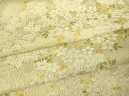 平和屋着物▽上質なお召 単衣 草花文 正絹 逸品 DAAV5974az