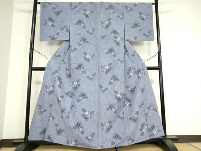 平和屋着物▽上質な紬 単衣 草花文 正絹 逸品 DAAV5976az