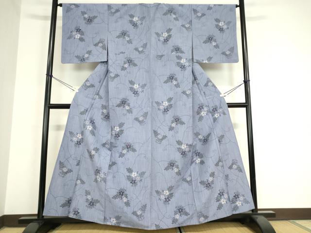 平和屋着物▽上質な紬 単衣 草花文 正絹 逸品 DAAV5976az