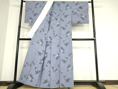 平和屋着物▽上質な紬 単衣 草花文 正絹 逸品 DAAV5976az
