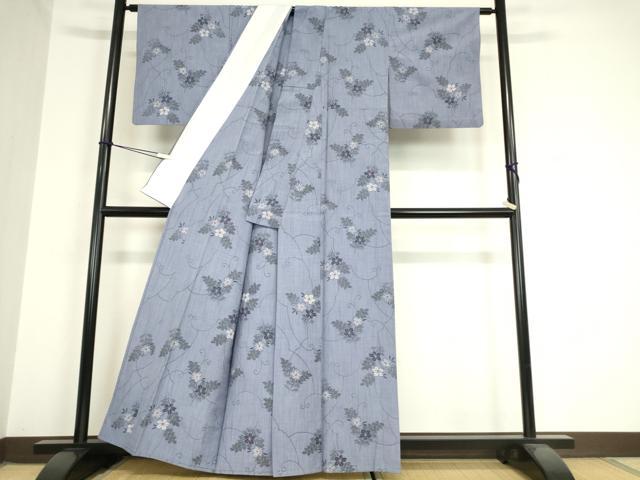 平和屋着物▽上質な紬 単衣 草花文 正絹 逸品 DAAV5976az