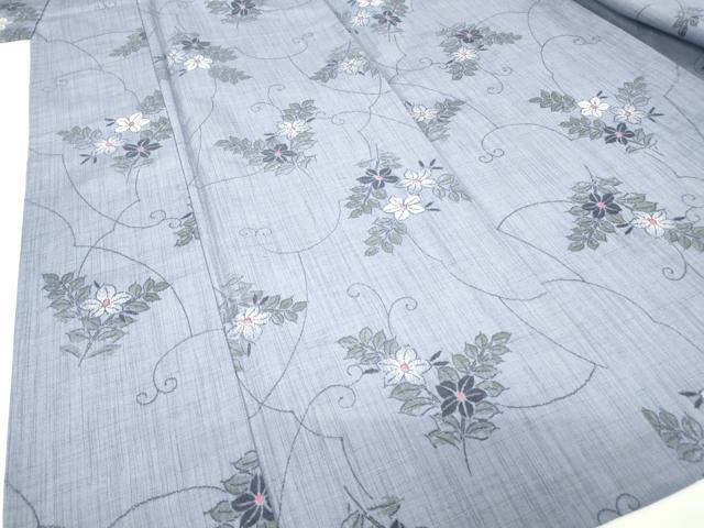 平和屋着物▽上質な紬 単衣 草花文 正絹 逸品 DAAV5976az