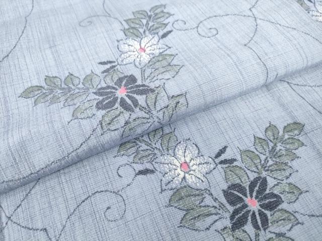 平和屋着物▽上質な紬 単衣 草花文 正絹 逸品 DAAV5976az