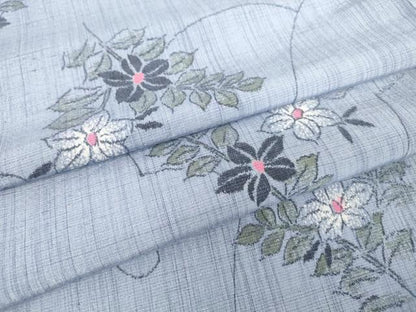 平和屋着物▽上質な紬 単衣 草花文 正絹 逸品 DAAV5976az