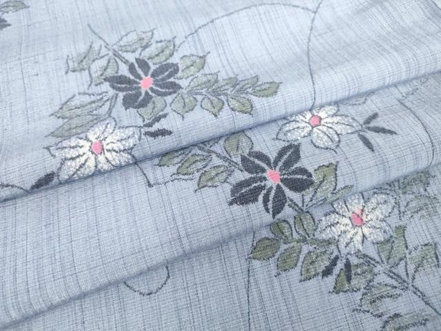 平和屋着物▽上質な紬 単衣 草花文 正絹 逸品 DAAV5976az