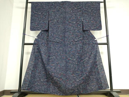平和屋着物▽上質な紬 単衣 草花文 正絹 逸品 未使用 DAAV5980az