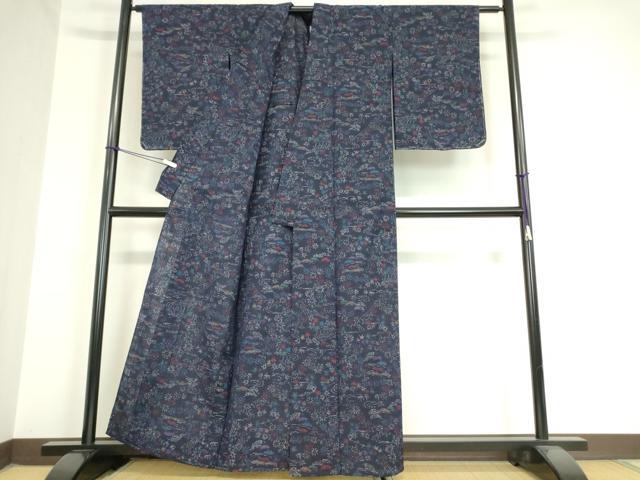 平和屋着物▽上質な紬 単衣 草花文 正絹 逸品 未使用 DAAV5980az