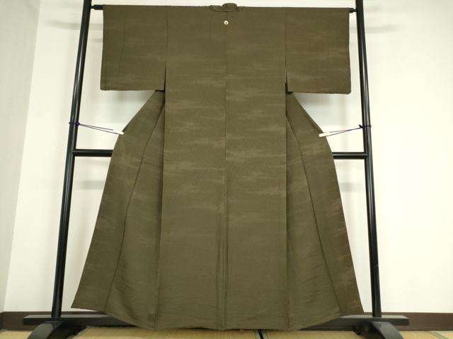 平和屋着物▽上質な色無地 単衣 石畳地紋 涅色 正絹 逸品 未使用 DAAV5981az