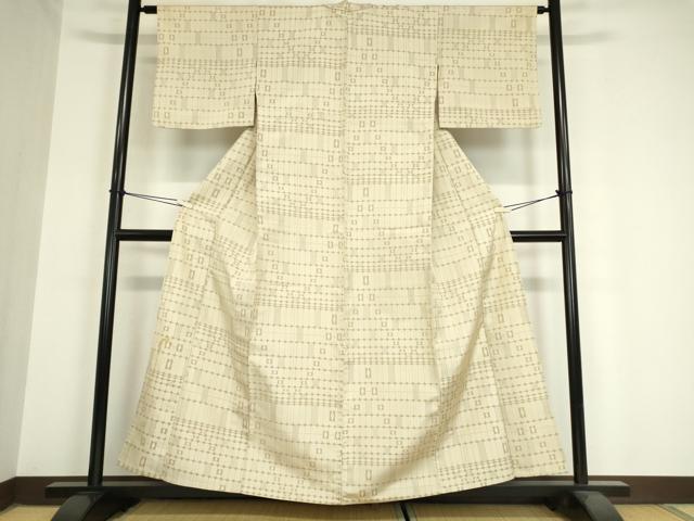 平和屋着物▽上質なお召 単衣 幾何学文 正絹 逸品 DAAV5982az