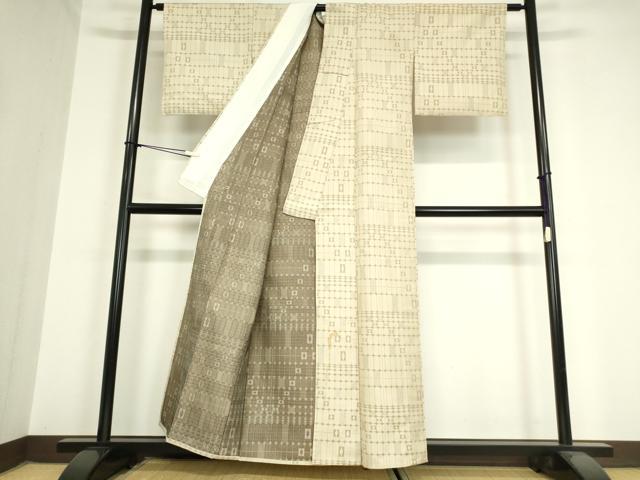 平和屋着物▽上質なお召 単衣 幾何学文 正絹 逸品 DAAV5982az