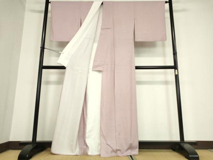平和屋着物▽江戸小紋　単衣　万筋　浅蘇芳色×白色　正絹　逸品　DAAV5992az