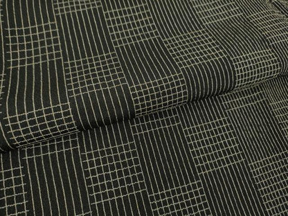 平和屋着物▽上質なお召 単衣 市松文 黒地 正絹 逸品 DAAV5994az