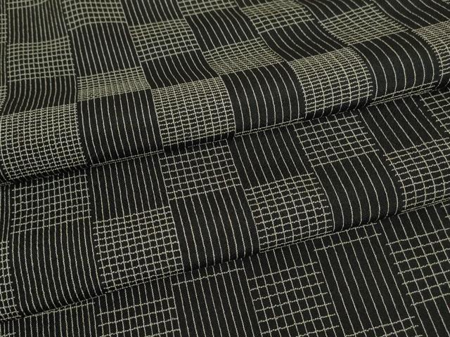 平和屋着物▽上質なお召 単衣 市松文 黒地 正絹 逸品 DAAV5994az