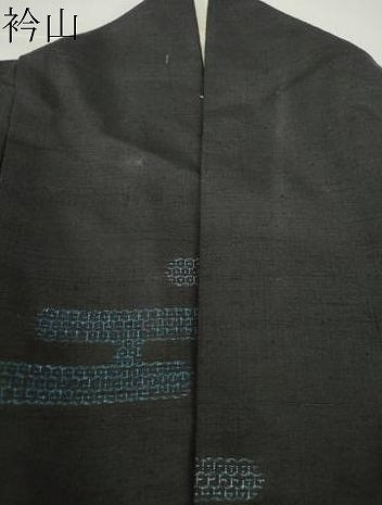 平和屋着物▽結城紬　単衣　エ霞文　黒地　80亀甲　正絹　逸品　DAAV5996az