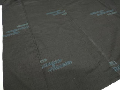 平和屋着物▽結城紬　単衣　エ霞文　黒地　80亀甲　正絹　逸品　DAAV5996az