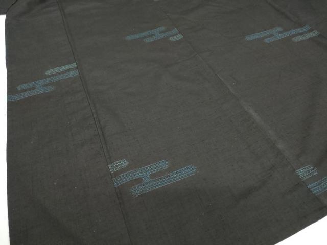 平和屋着物▽結城紬　単衣　エ霞文　黒地　80亀甲　正絹　逸品　DAAV5996az