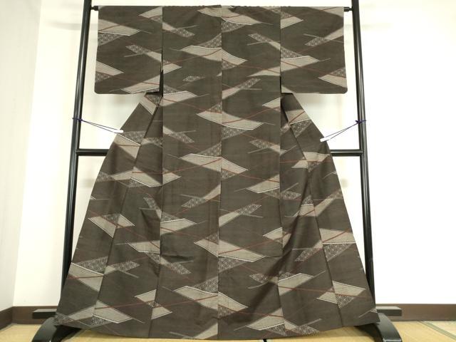 平和屋着物▽上質な紬 　単衣　 麻の葉文　正絹　逸品　未使用　DAAV6000az
