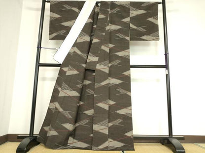 平和屋着物▽上質な紬 　単衣　 麻の葉文　正絹　逸品　未使用　DAAV6000az