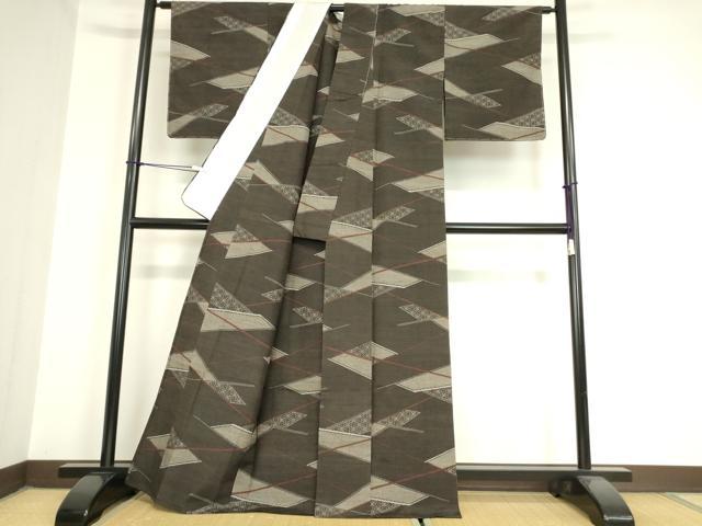 平和屋着物▽上質な紬 　単衣　 麻の葉文　正絹　逸品　未使用　DAAV6000az
