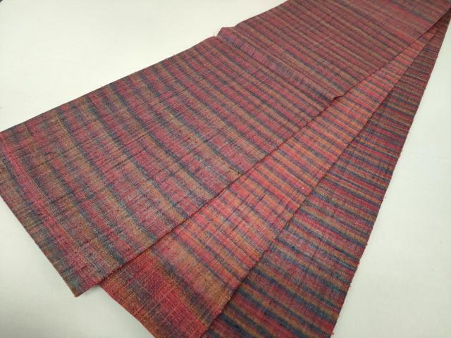 平和屋着物●両面　全通柄袋帯　紬地　横段文　正絹　逸品　DAAV6002ps