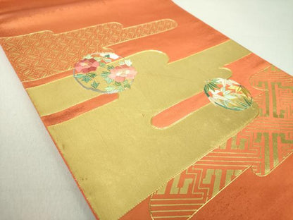 平和屋着物●西陣 川島織物 太鼓柄袋帯 駒刺繍 霞花丸文 金彩 正絹 逸品 DAAV6008ps