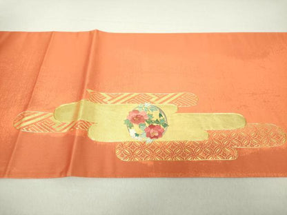 平和屋着物●西陣 川島織物 太鼓柄袋帯 駒刺繍 霞花丸文 金彩 正絹 逸品 DAAV6008ps