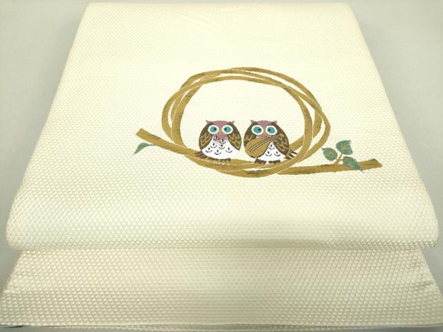 平和屋着物●伝統工芸士　古賀勝幸　創作工房　本場筑前博多織　両面　太鼓柄袋帯　梟　正絹　逸品　DAAV6023ps