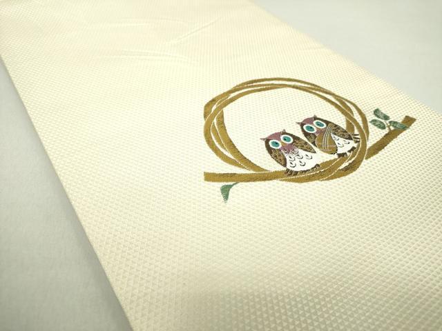 平和屋着物●伝統工芸士　古賀勝幸　創作工房　本場筑前博多織　両面　太鼓柄袋帯　梟　正絹　逸品　DAAV6023ps