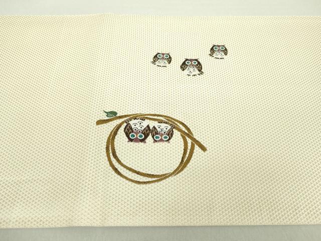 平和屋着物●伝統工芸士　古賀勝幸　創作工房　本場筑前博多織　両面　太鼓柄袋帯　梟　正絹　逸品　DAAV6023ps