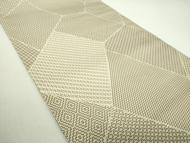 平和屋着物●両面　六通柄袋帯　刺し子織　横段割付文　銀糸　正絹　逸品　DAAV6024ps 平和屋着物○両面 六通柄袋帯 刺し子織 横段割付文 銀糸