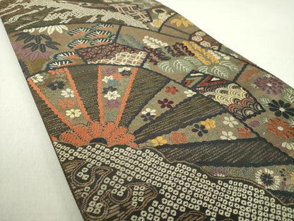平和屋着物●六通柄袋帯　唐織　片輪車吉祥花文　金糸　正絹　逸品　DAAV6038ps