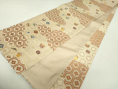 平和屋着物●全通柄袋帯 唐織 宝尽くし 亀甲花文 正絹 逸品 未使用 DAAV6045ps