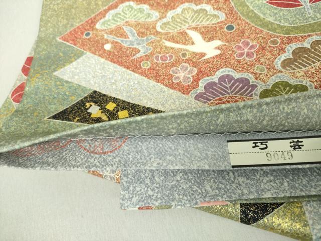 平和屋着物●京友禅の第一人者　松井青々　太鼓柄袋帯　駒刺繍　花鳥丸文　金銀彩　金通し地　正絹　逸品　未使用　DAAV6060ps