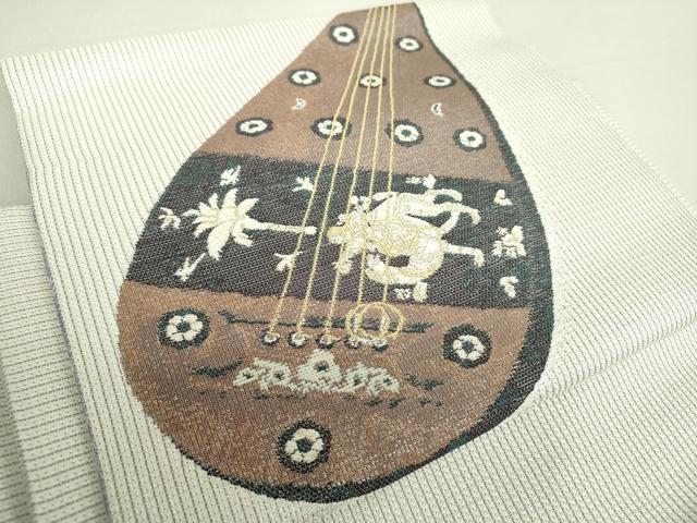 平和屋着物●つけ帯　寳彩螺鈿　工寳織　楽器狩猟花文　金糸　さが美扱い　証紙付き　正絹　逸品　未使用　DAAV6087ps