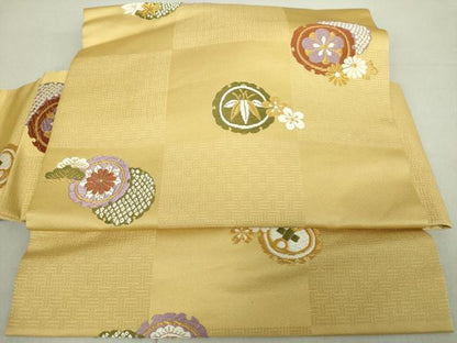 平和屋着物●ワンタッチつけ帯　唐織　雪輪吉祥花文　金糸　正絹　逸品　未使用　DAAV6095ps