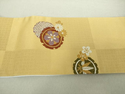 平和屋着物●ワンタッチつけ帯　唐織　雪輪吉祥花文　金糸　正絹　逸品　未使用　DAAV6095ps