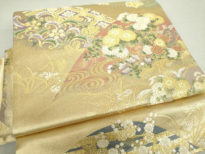 平和屋着物●つけ帯　唐織　遠山花文　金糸　やまと誂製　正絹　逸品　未使用　DAAV6107ps