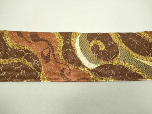 平和屋着物●全通柄九寸名古屋帯　唐織　流水文　金糸　正絹　逸品　未使用　DAAV6115ps