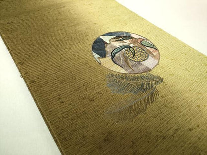 平和屋着物●両面 太鼓柄袋帯 紬地 刺繍 切嵌 成り物 やまと誂製 正絹 逸品 DAAV6139ps