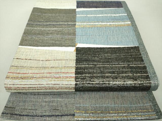 平和屋着物▽六通柄袋帯 スリーシーズン帯 春 夏 秋 藍染 咲紗 モール 変わり市松 金銀糸 正絹 逸品 DAAV6143ps