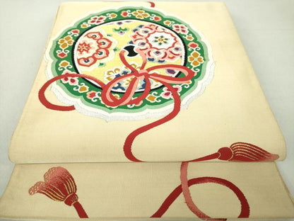 平和屋着物●爪掻き本綴れ　太鼓柄袋帯　鏡裏花文　金銀糸　正絹　逸品　DAAV6147ps