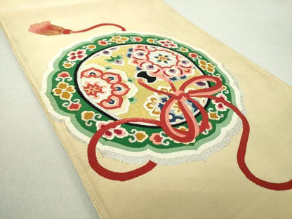 平和屋着物●爪掻き本綴れ　太鼓柄袋帯　鏡裏花文　金銀糸　正絹　逸品　DAAV6147ps