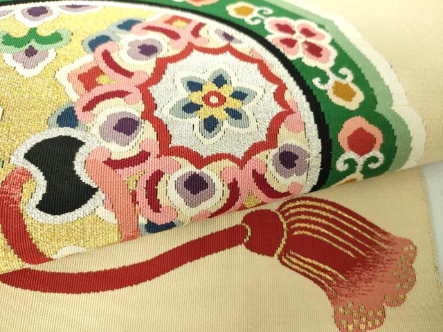 平和屋着物●爪掻き本綴れ　太鼓柄袋帯　鏡裏花文　金銀糸　正絹　逸品　DAAV6147ps