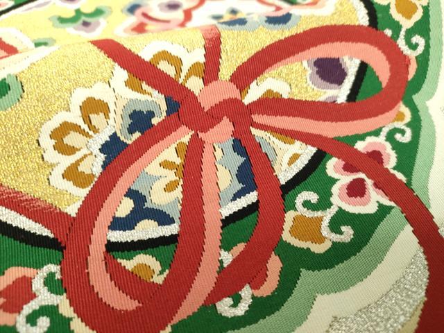 平和屋着物●爪掻き本綴れ　太鼓柄袋帯　鏡裏花文　金銀糸　正絹　逸品　DAAV6147ps