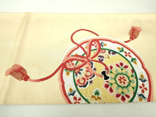 平和屋着物●爪掻き本綴れ　太鼓柄袋帯　鏡裏花文　金銀糸　正絹　逸品　DAAV6147ps