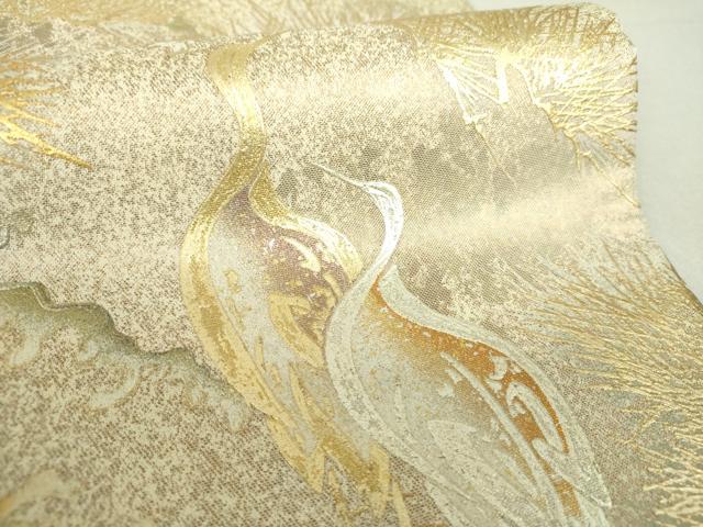 平和屋着物●金彩友禅 卓越技能者・名工・和田光正 六通柄袋帯 立鶴 浜松文 金銀彩 引箔 正絹 逸品 DAAV6419ps